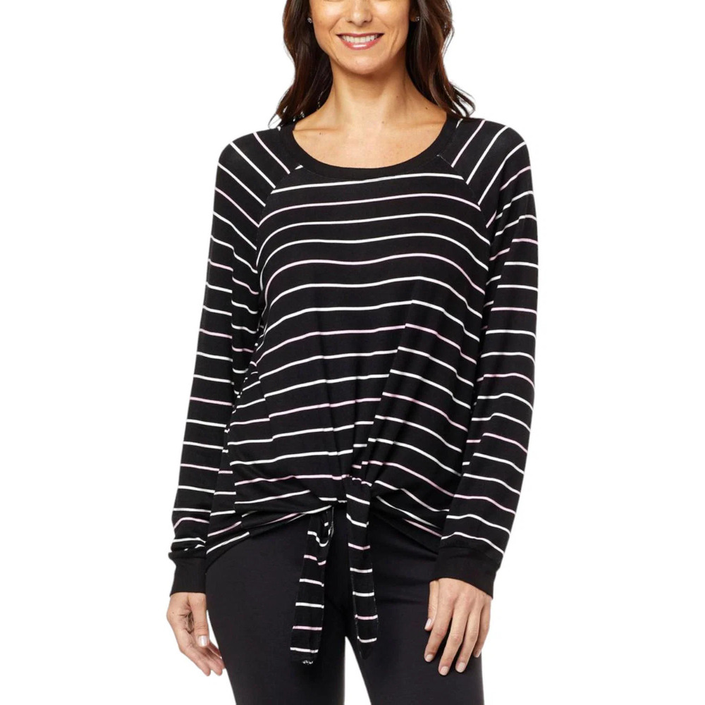 Lacey Chabert Cozy Brushed Tie-Front Top Stripe - Regular